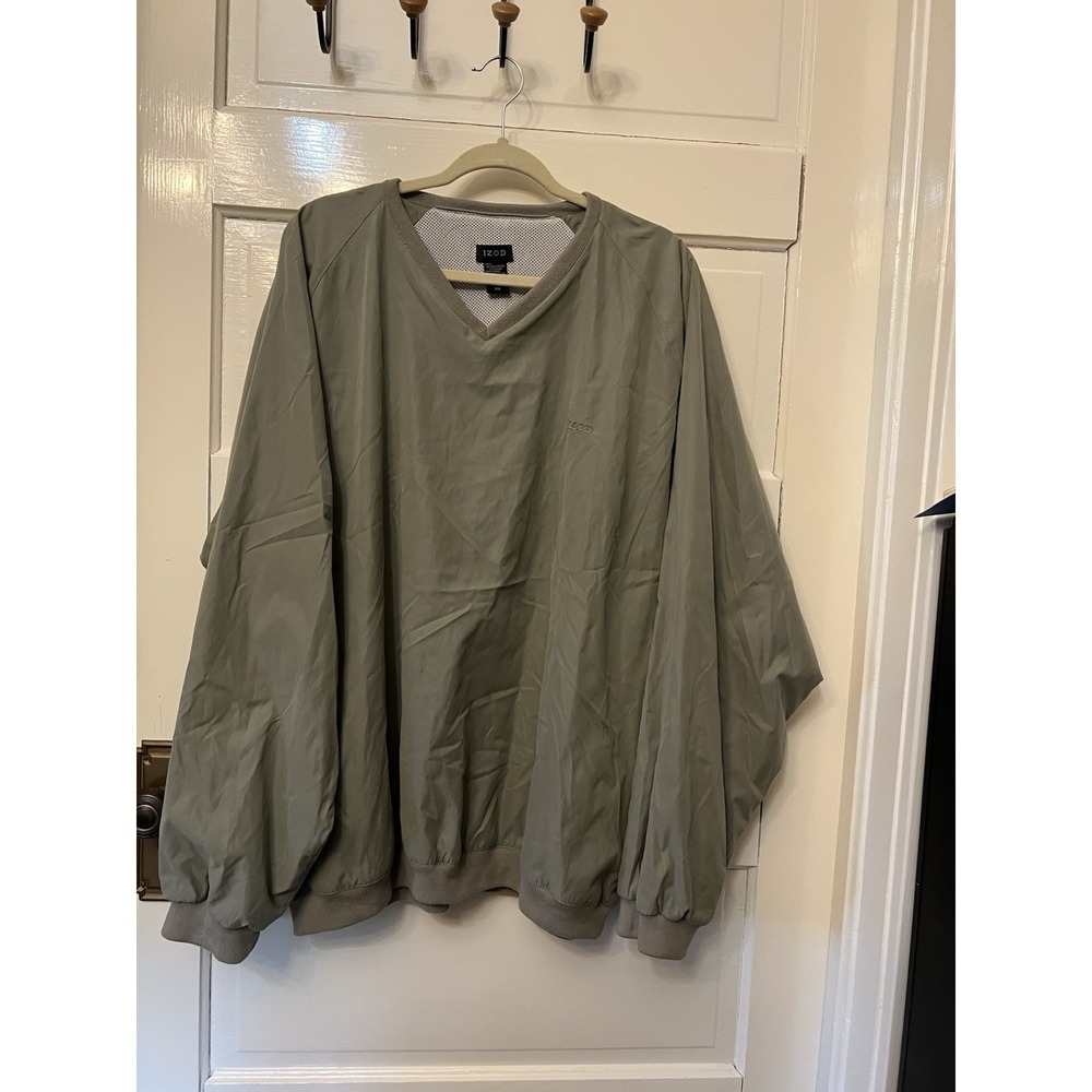 Izod Men Vintage Beige Sz XXL Pullover Golf Jacket Nylon Windbreaker W Pockets